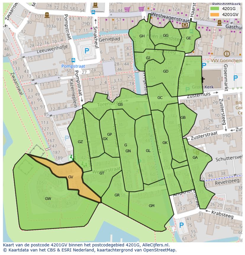 Afbeelding van het postcodegebied 4201 GV op de kaart.