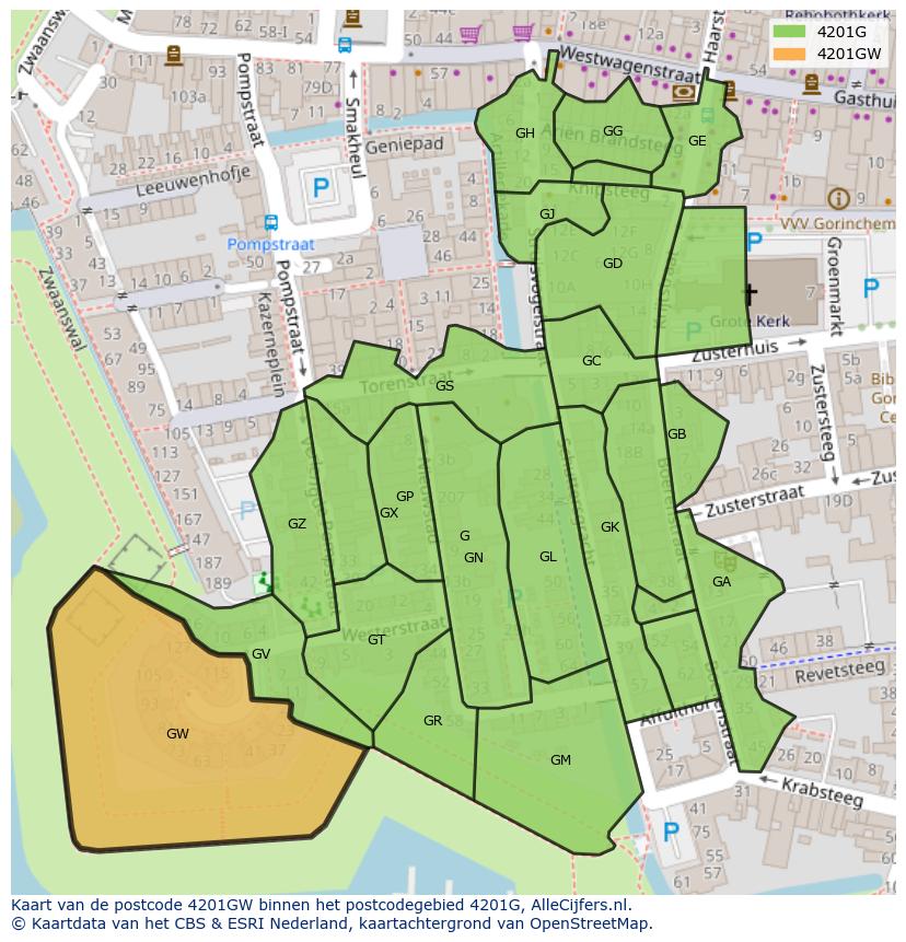 Afbeelding van het postcodegebied 4201 GW op de kaart.