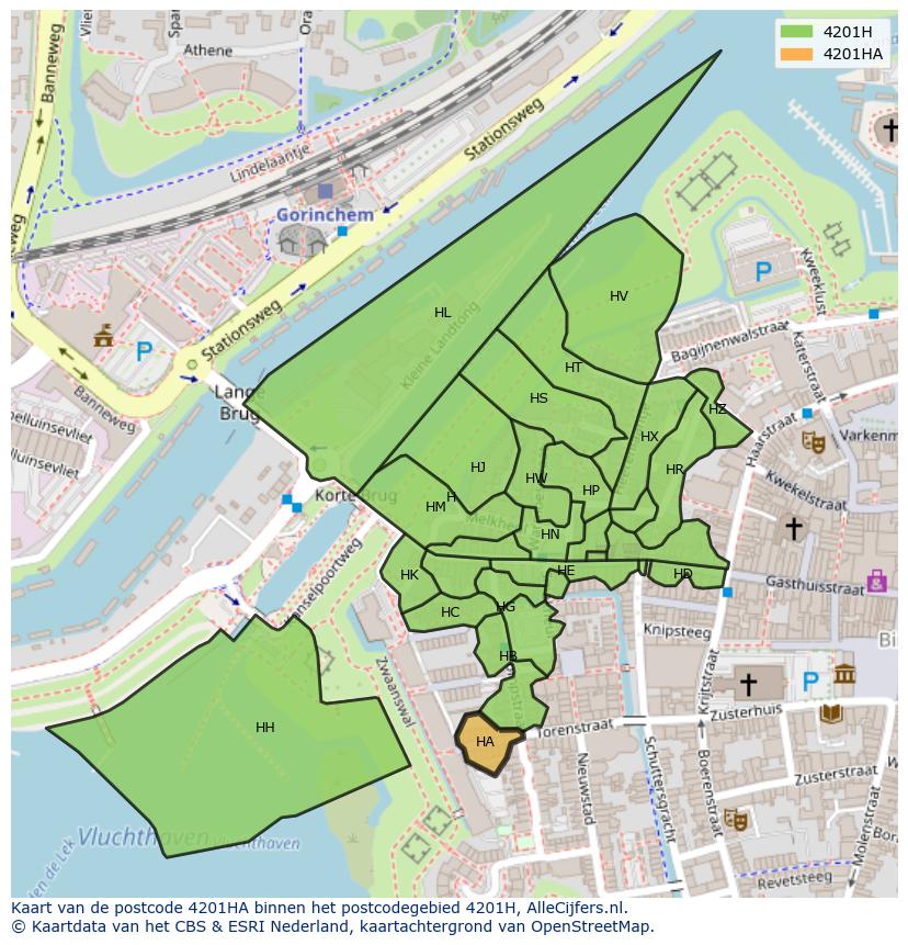 Afbeelding van het postcodegebied 4201 HA op de kaart.