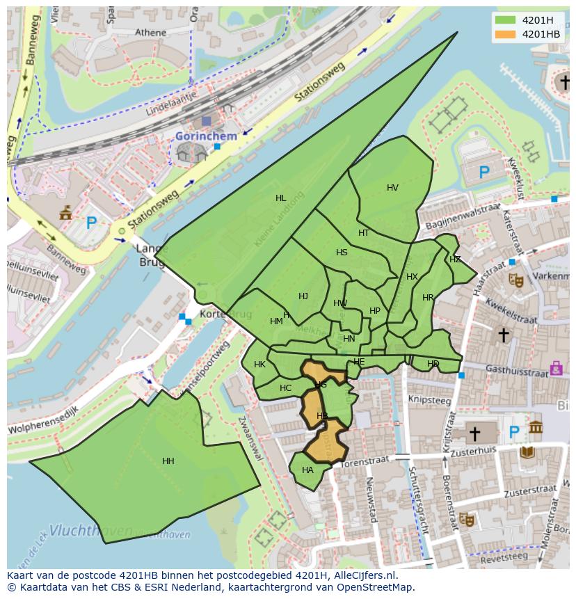 Afbeelding van het postcodegebied 4201 HB op de kaart.
