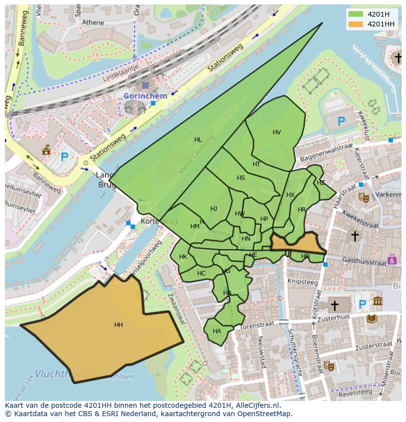 Afbeelding van het postcodegebied 4201 HH op de kaart.
