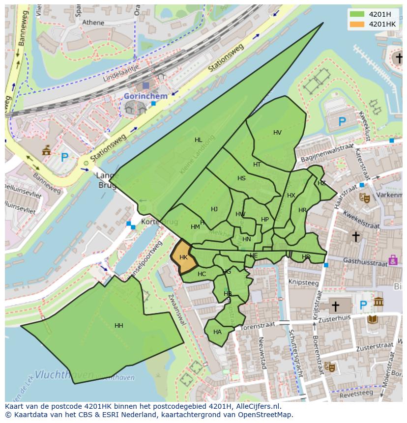 Afbeelding van het postcodegebied 4201 HK op de kaart.