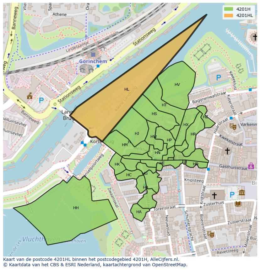 Afbeelding van het postcodegebied 4201 HL op de kaart.