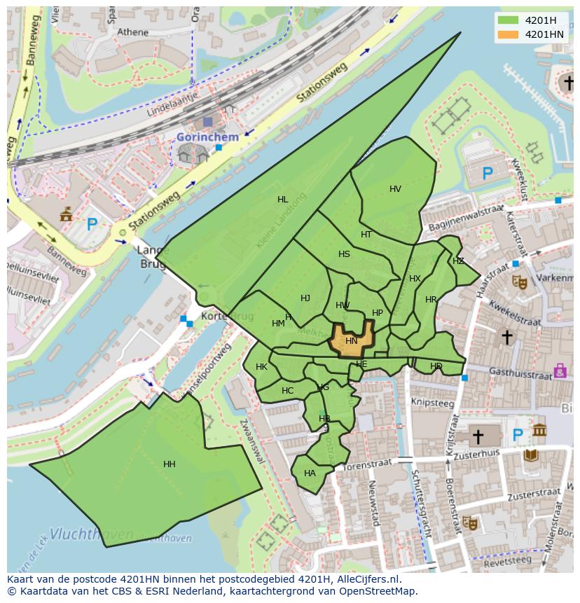 Afbeelding van het postcodegebied 4201 HN op de kaart.