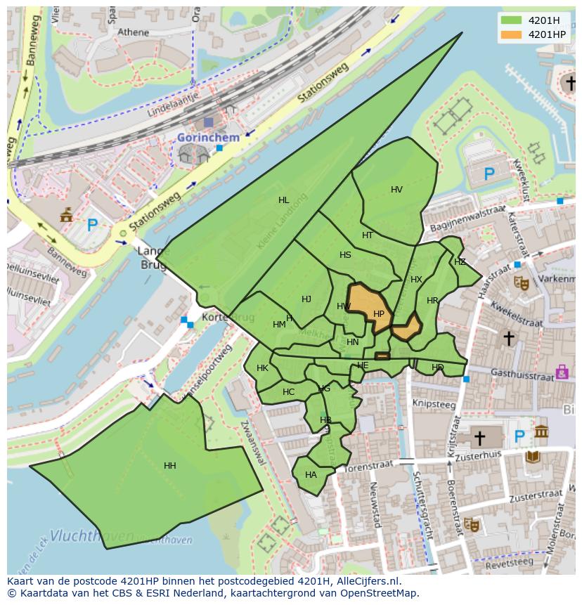 Afbeelding van het postcodegebied 4201 HP op de kaart.