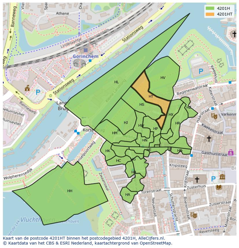 Afbeelding van het postcodegebied 4201 HT op de kaart.