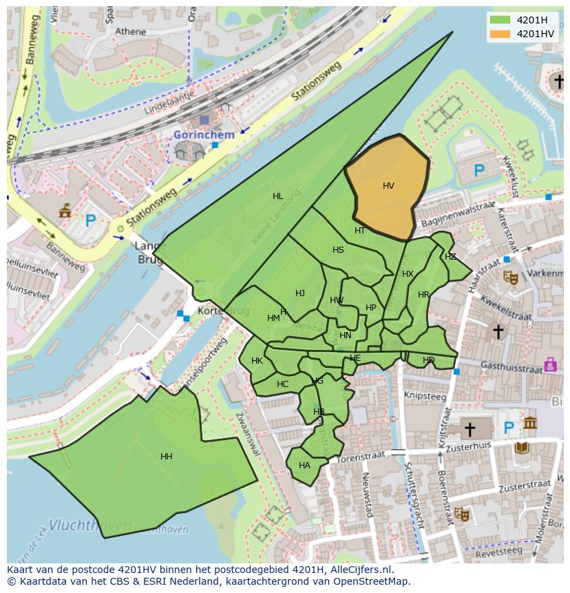 Afbeelding van het postcodegebied 4201 HV op de kaart.