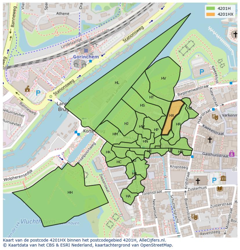 Afbeelding van het postcodegebied 4201 HX op de kaart.