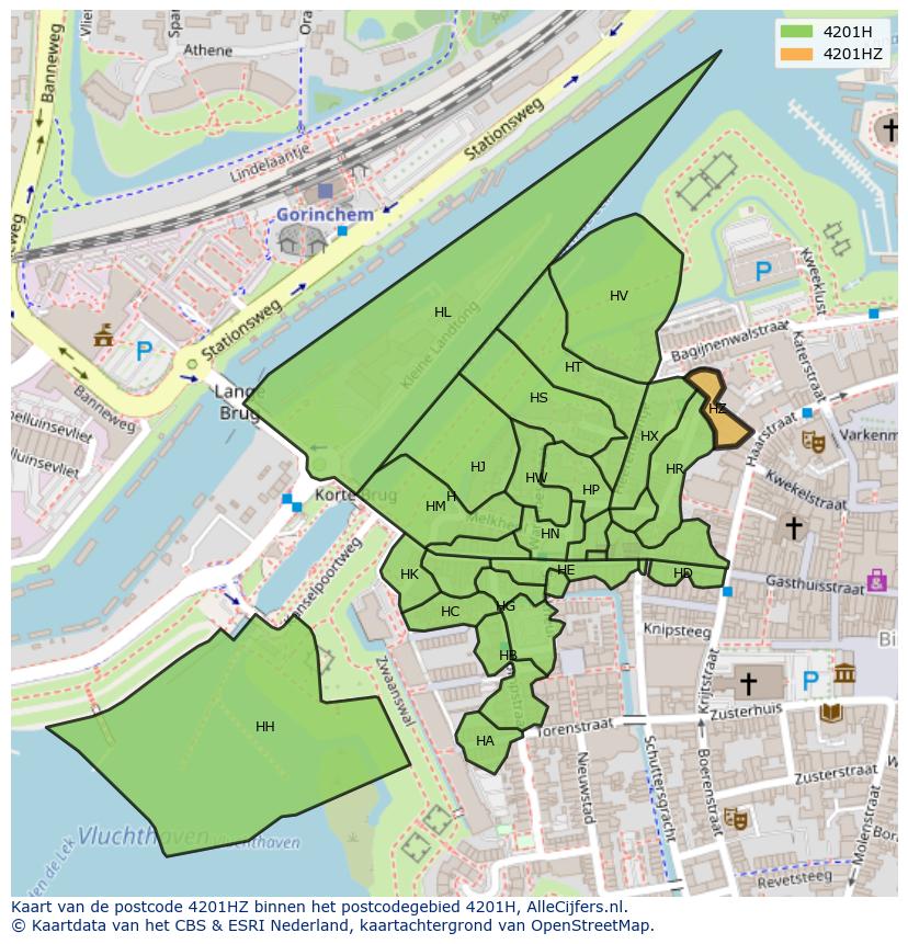 Afbeelding van het postcodegebied 4201 HZ op de kaart.