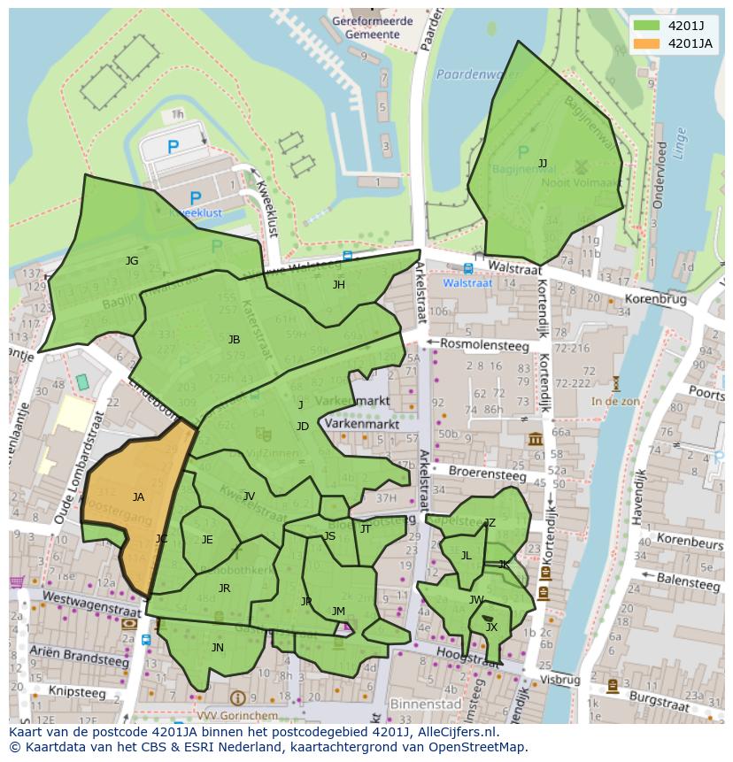 Afbeelding van het postcodegebied 4201 JA op de kaart.