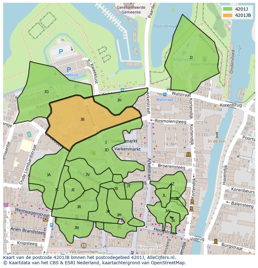 Afbeelding van het postcodegebied 4201 JB op de kaart.