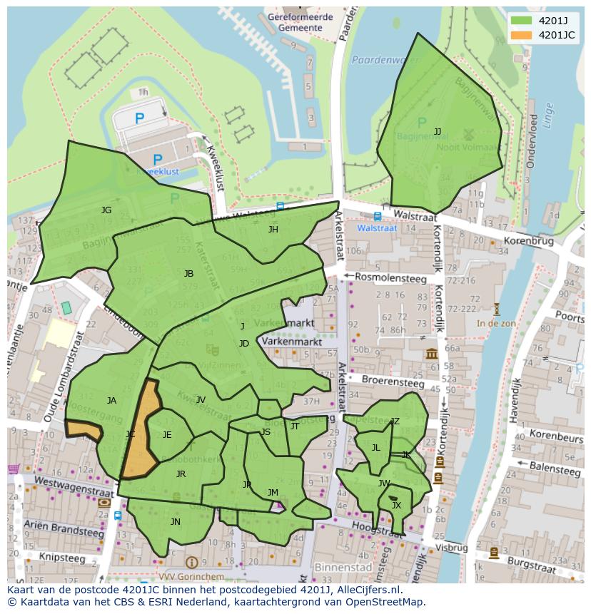 Afbeelding van het postcodegebied 4201 JC op de kaart.