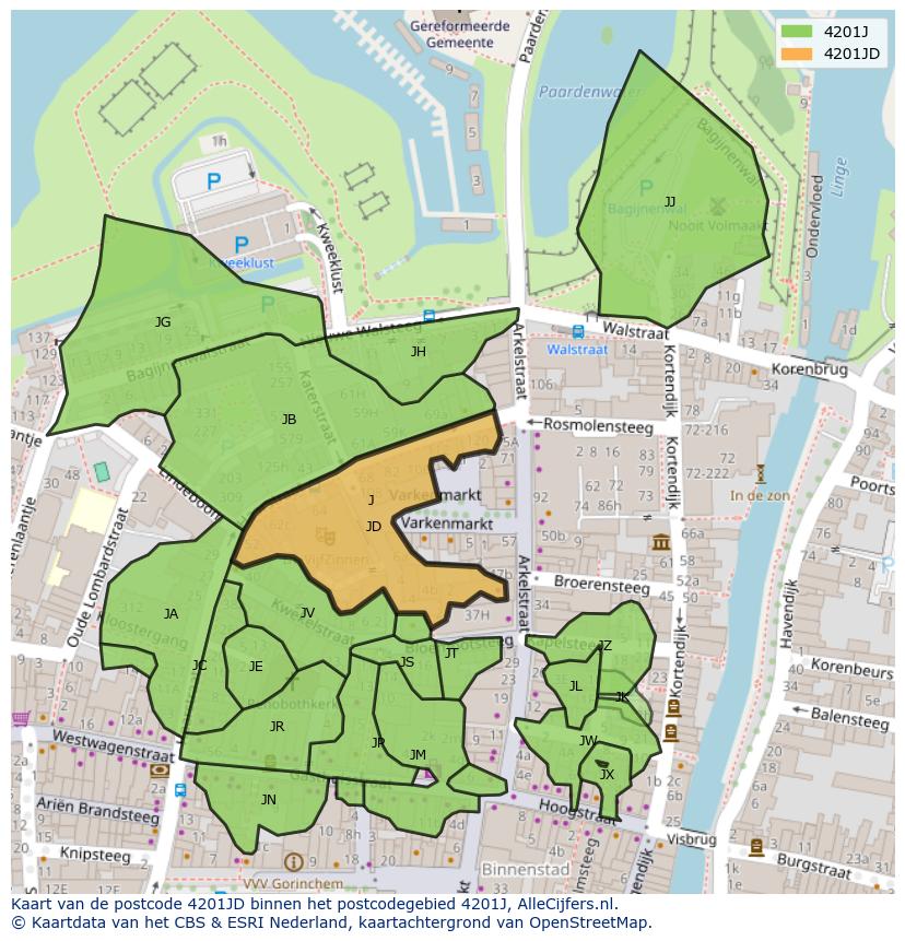 Afbeelding van het postcodegebied 4201 JD op de kaart.