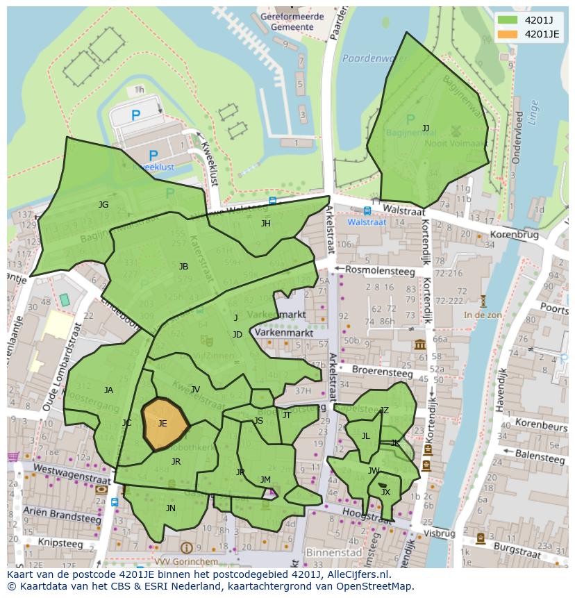 Afbeelding van het postcodegebied 4201 JE op de kaart.