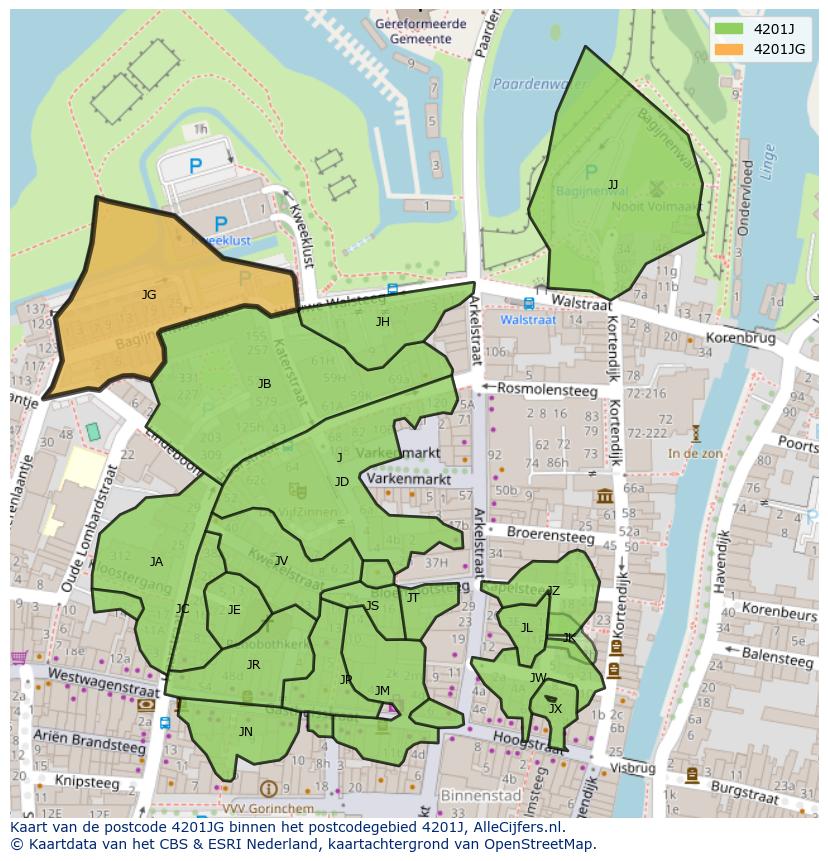 Afbeelding van het postcodegebied 4201 JG op de kaart.