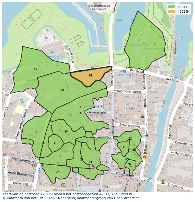Afbeelding van het postcodegebied 4201 JH op de kaart.