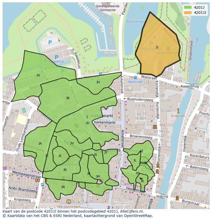 Afbeelding van het postcodegebied 4201 JJ op de kaart.