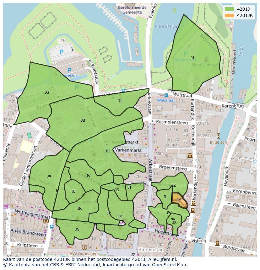 Afbeelding van het postcodegebied 4201 JK op de kaart.