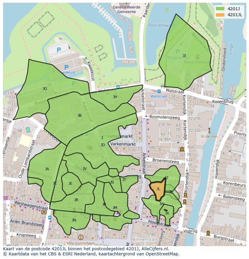 Afbeelding van het postcodegebied 4201 JL op de kaart.