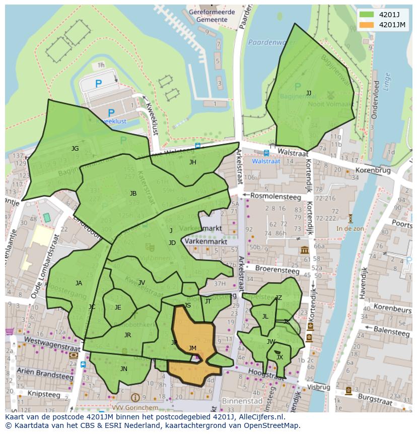 Afbeelding van het postcodegebied 4201 JM op de kaart.