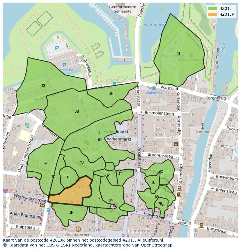 Afbeelding van het postcodegebied 4201 JR op de kaart.