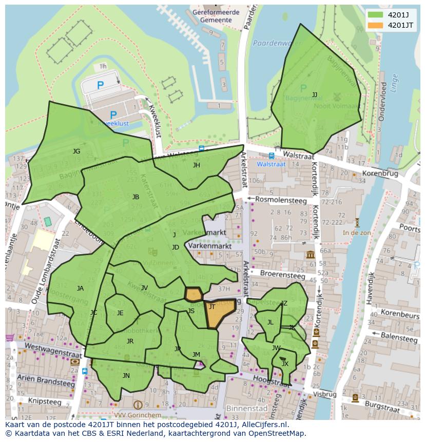 Afbeelding van het postcodegebied 4201 JT op de kaart.