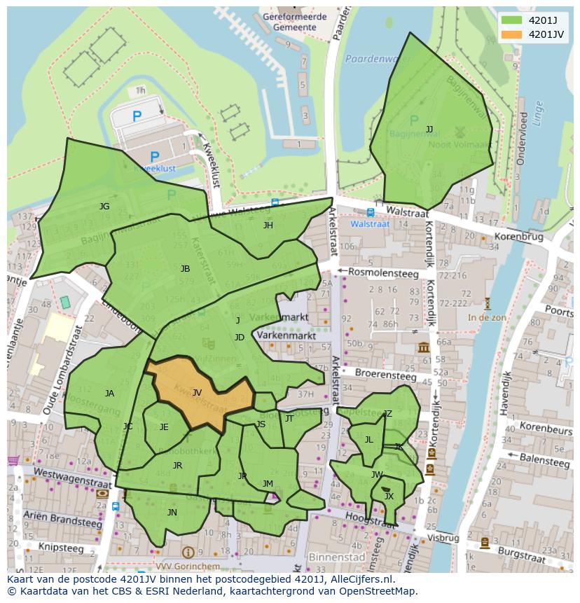 Afbeelding van het postcodegebied 4201 JV op de kaart.