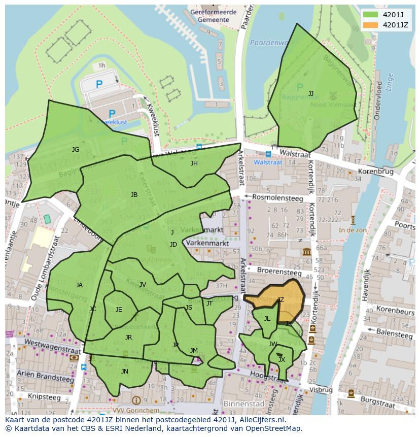Afbeelding van het postcodegebied 4201 JZ op de kaart.