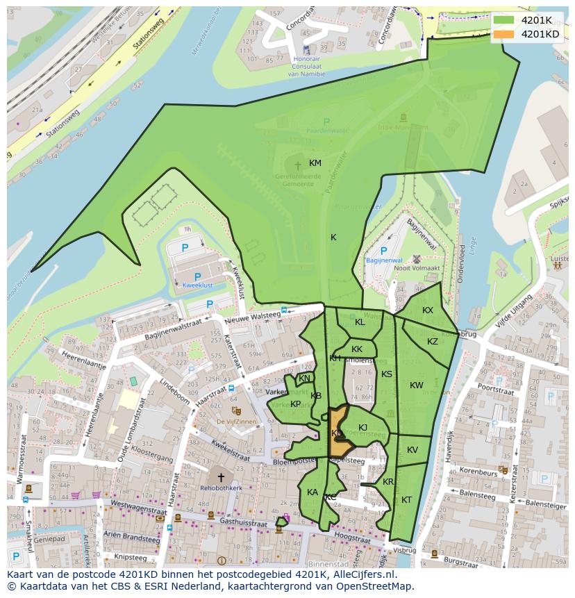 Afbeelding van het postcodegebied 4201 KD op de kaart.