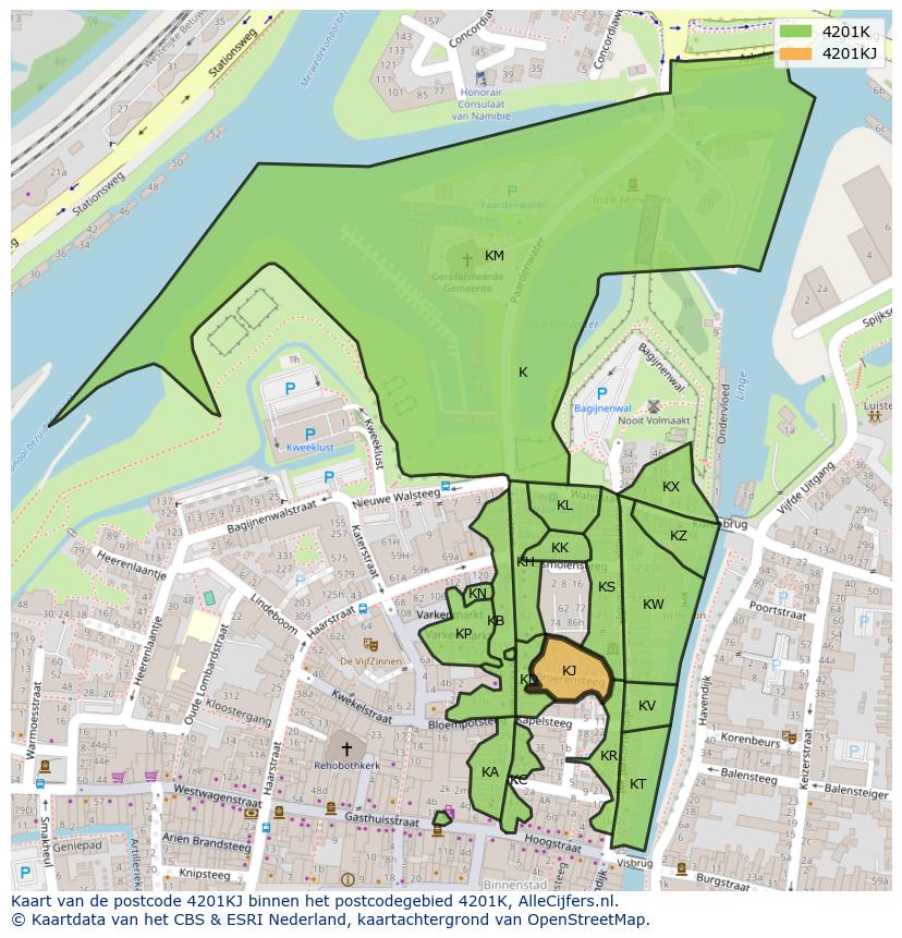 Afbeelding van het postcodegebied 4201 KJ op de kaart.