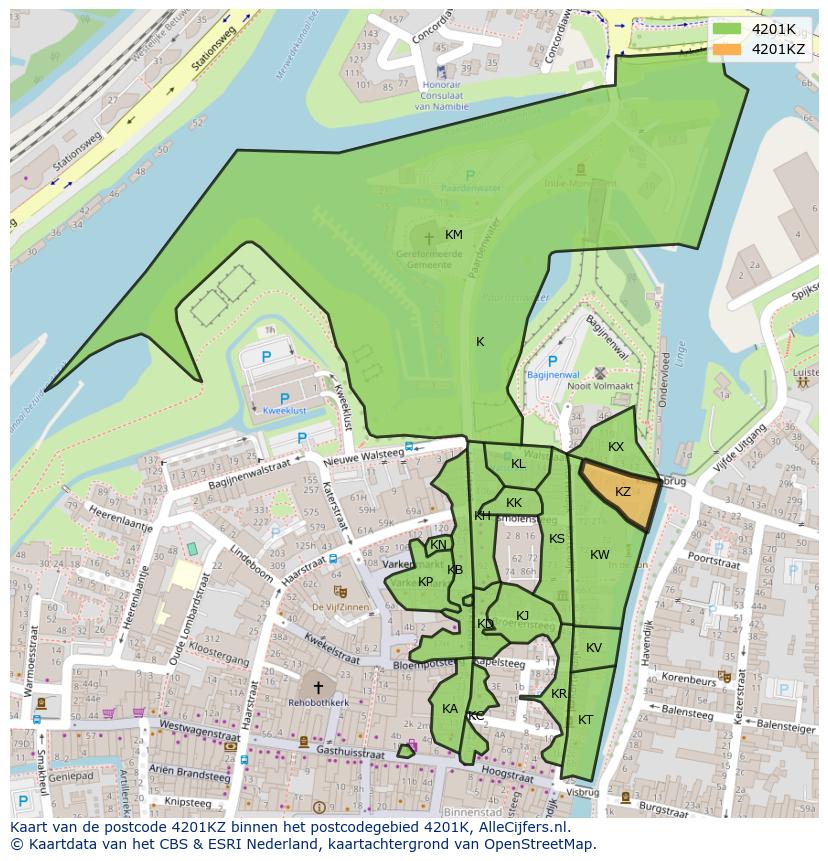 Afbeelding van het postcodegebied 4201 KZ op de kaart.