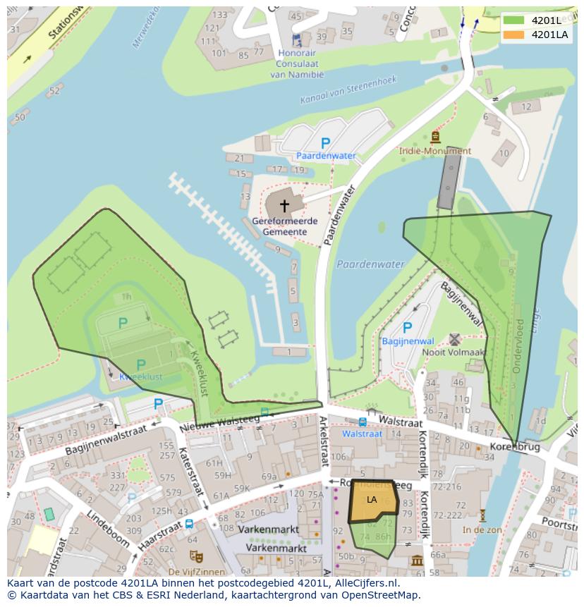 Afbeelding van het postcodegebied 4201 LA op de kaart.