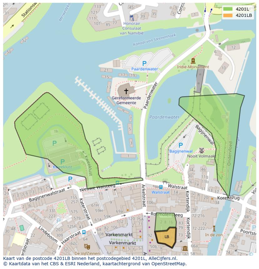 Afbeelding van het postcodegebied 4201 LB op de kaart.