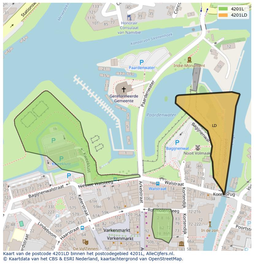 Afbeelding van het postcodegebied 4201 LD op de kaart.