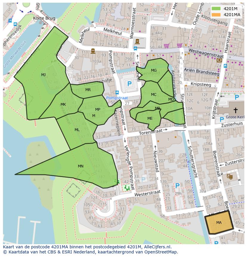 Afbeelding van het postcodegebied 4201 MA op de kaart.