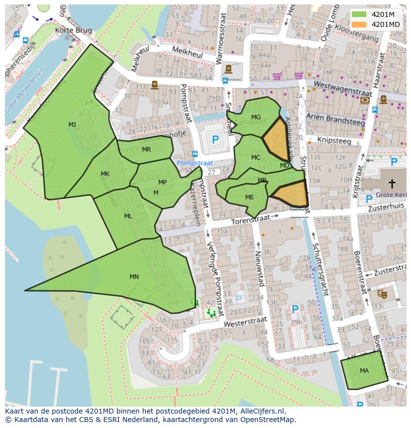 Afbeelding van het postcodegebied 4201 MD op de kaart.