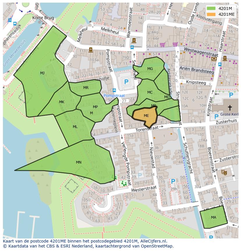 Afbeelding van het postcodegebied 4201 ME op de kaart.