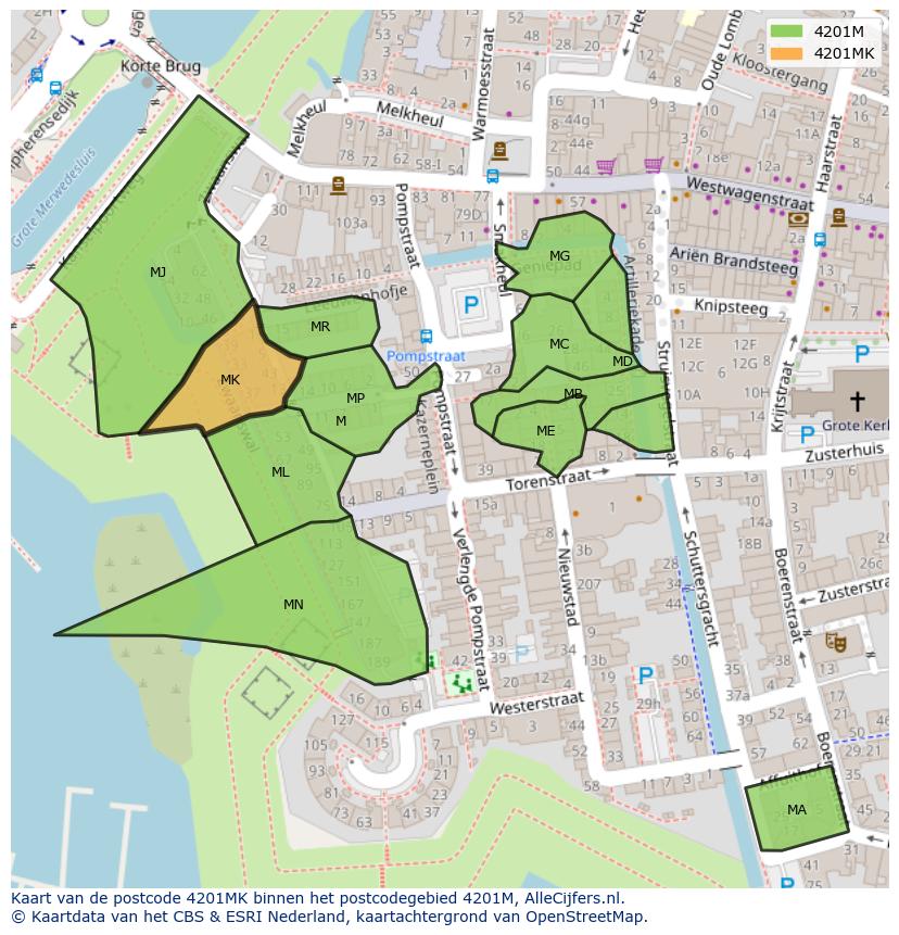 Afbeelding van het postcodegebied 4201 MK op de kaart.