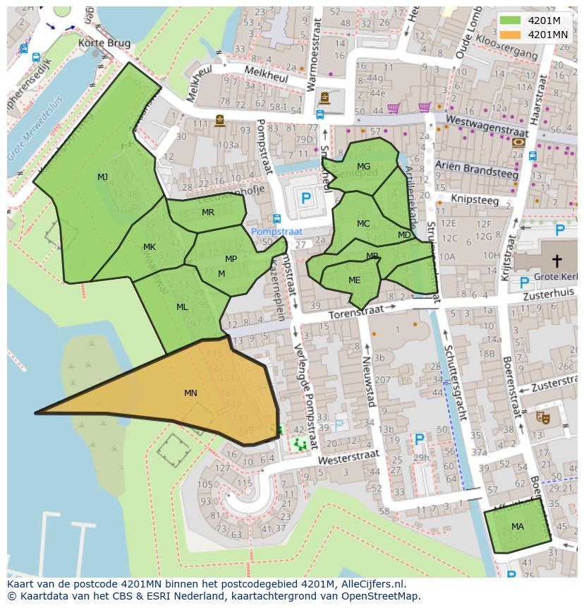 Afbeelding van het postcodegebied 4201 MN op de kaart.