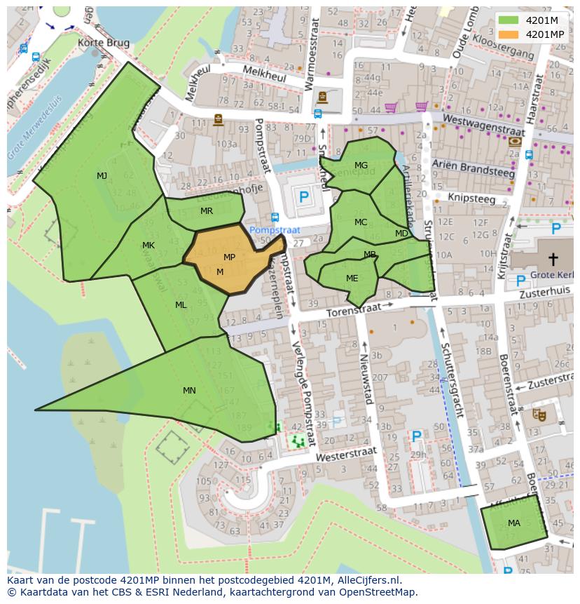 Afbeelding van het postcodegebied 4201 MP op de kaart.