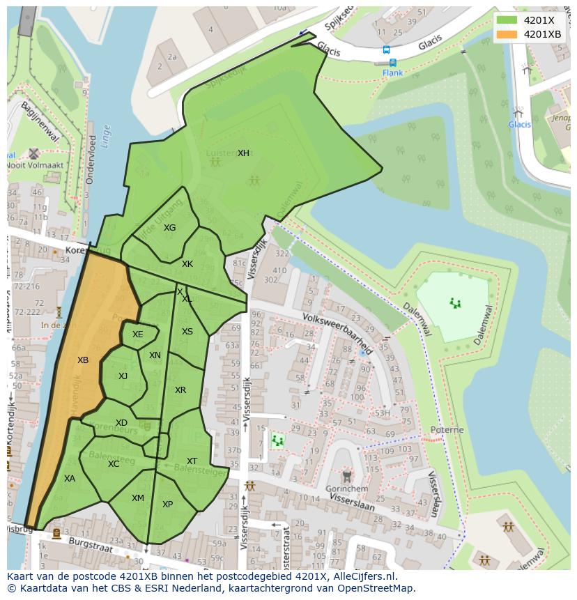 Afbeelding van het postcodegebied 4201 XB op de kaart.