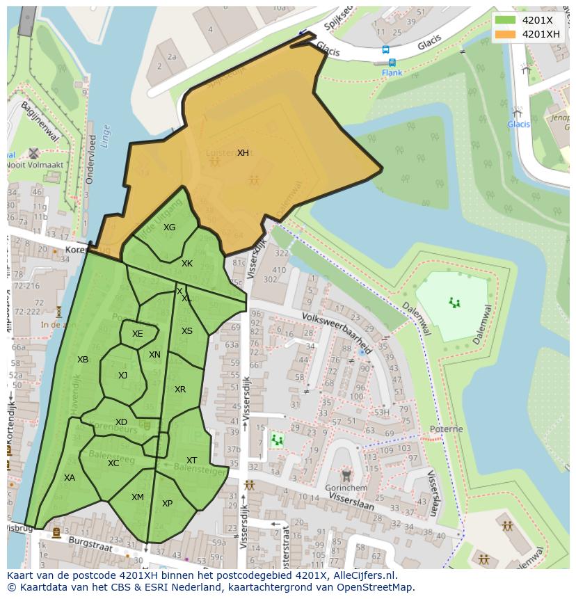 Afbeelding van het postcodegebied 4201 XH op de kaart.