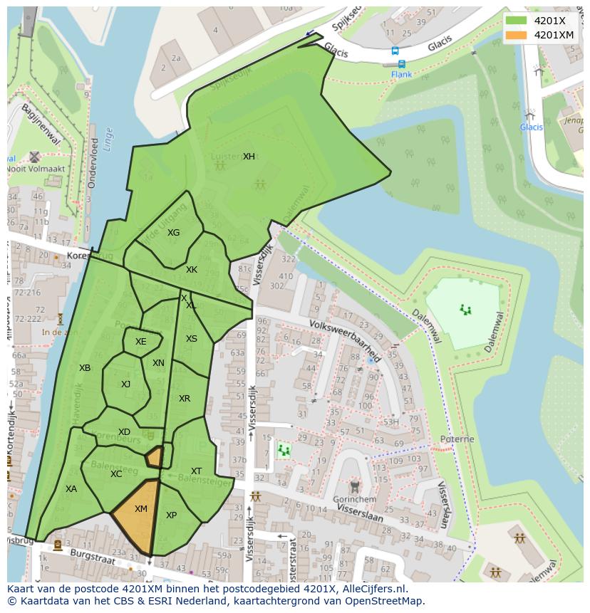 Afbeelding van het postcodegebied 4201 XM op de kaart.