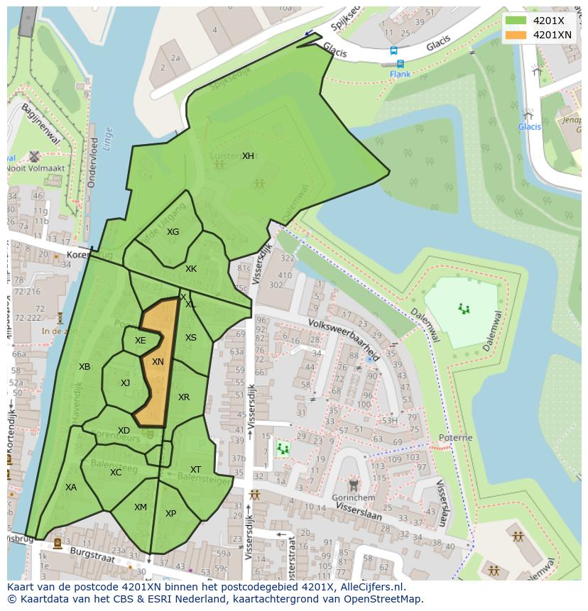 Afbeelding van het postcodegebied 4201 XN op de kaart.