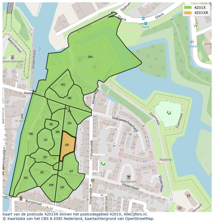 Afbeelding van het postcodegebied 4201 XR op de kaart.