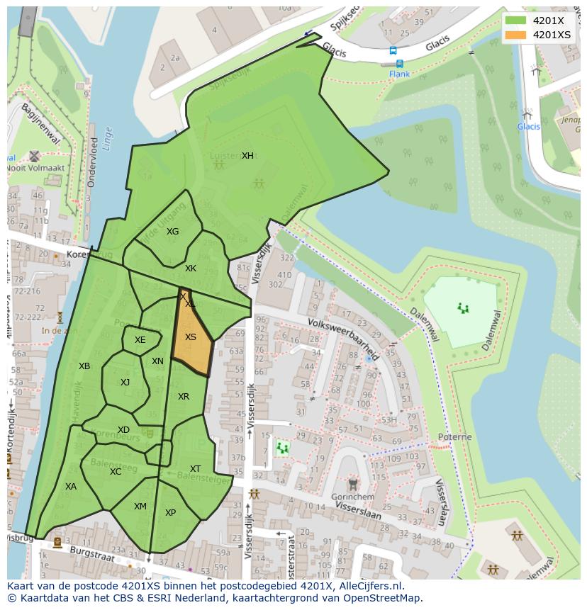 Afbeelding van het postcodegebied 4201 XS op de kaart.