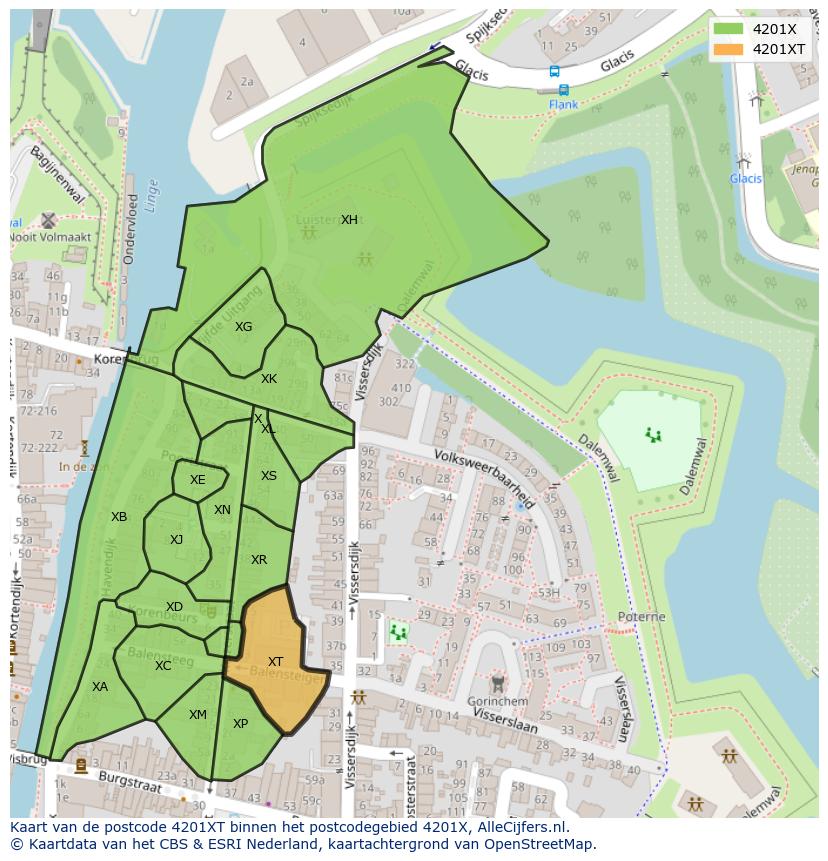Afbeelding van het postcodegebied 4201 XT op de kaart.