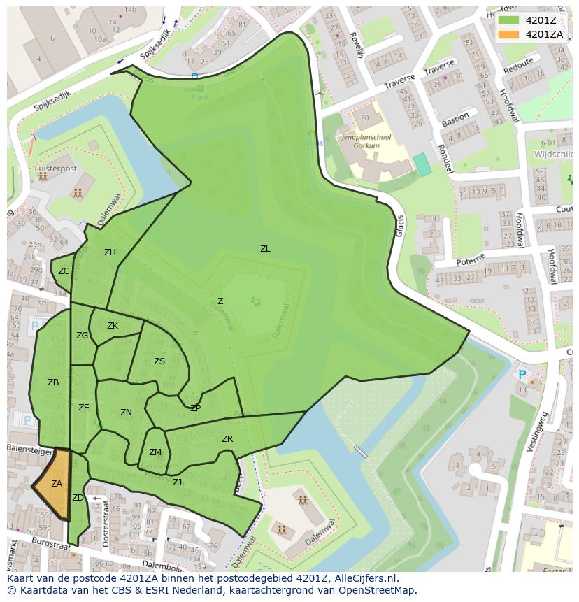 Afbeelding van het postcodegebied 4201 ZA op de kaart.