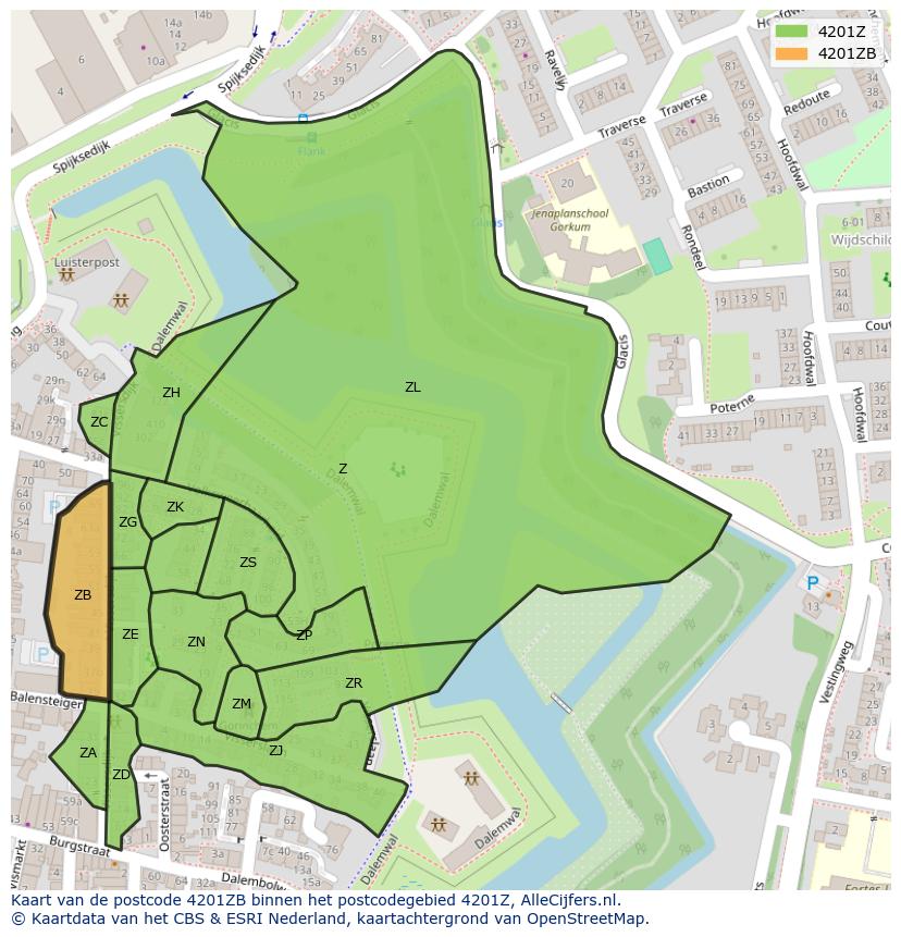 Afbeelding van het postcodegebied 4201 ZB op de kaart.
