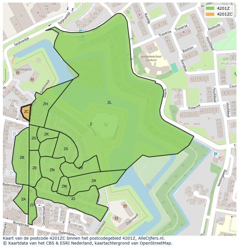 Afbeelding van het postcodegebied 4201 ZC op de kaart.
